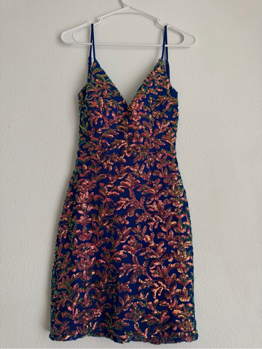 Sequined Navy Spaghetti-Strap Bodycon Dress